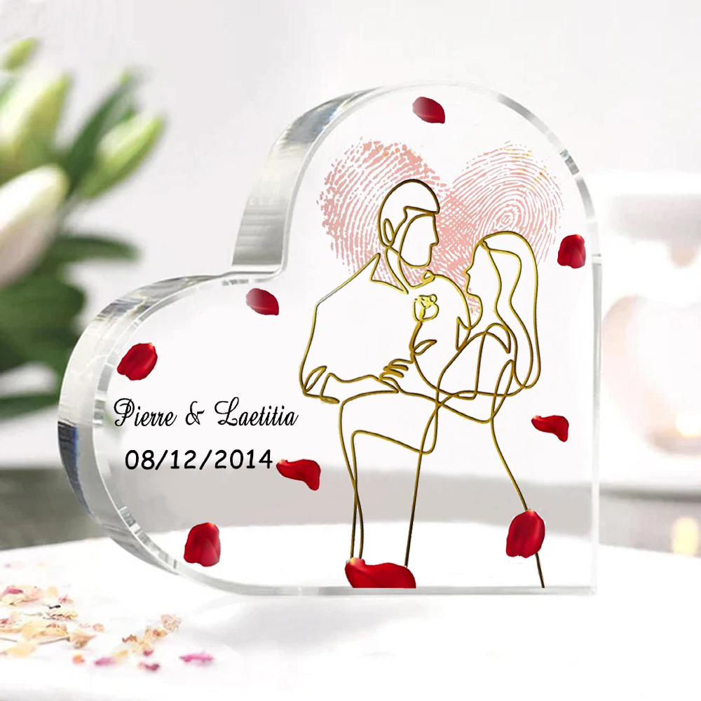 Placa de acrílico en forma de corazón con fecha y 2 nombres personalizados-Jessemade ES