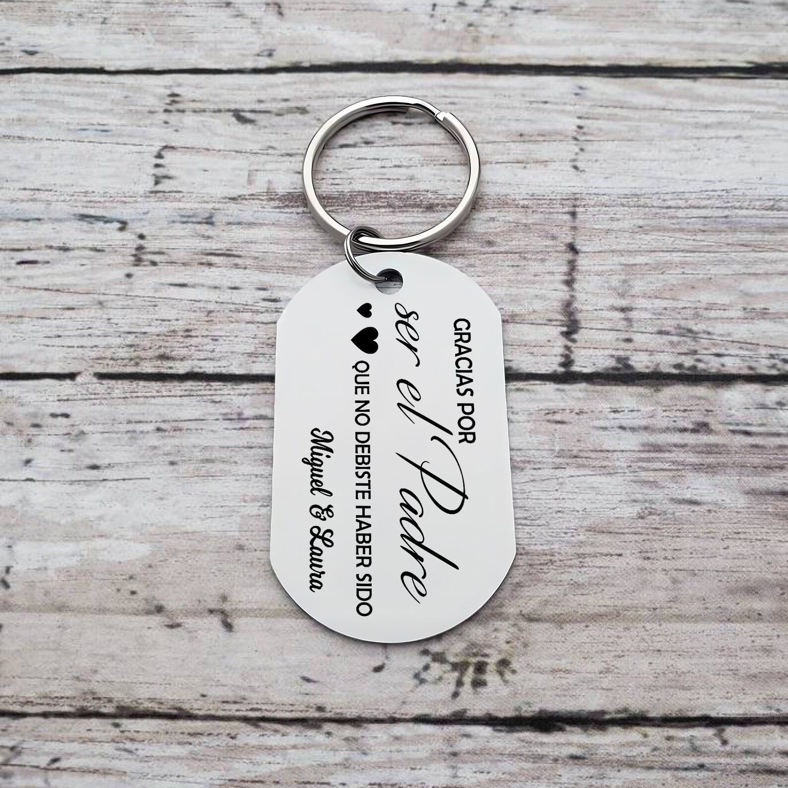 A mi papá-Llavero de placa con palabras amorosas personalizado con 2 nombres-Jessemade ES