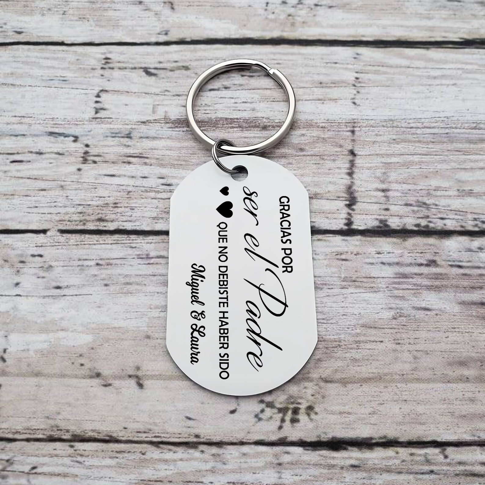 A mi papá-Llavero de placa con palabras amorosas personalizado con 2 nombres-Jessemade ES