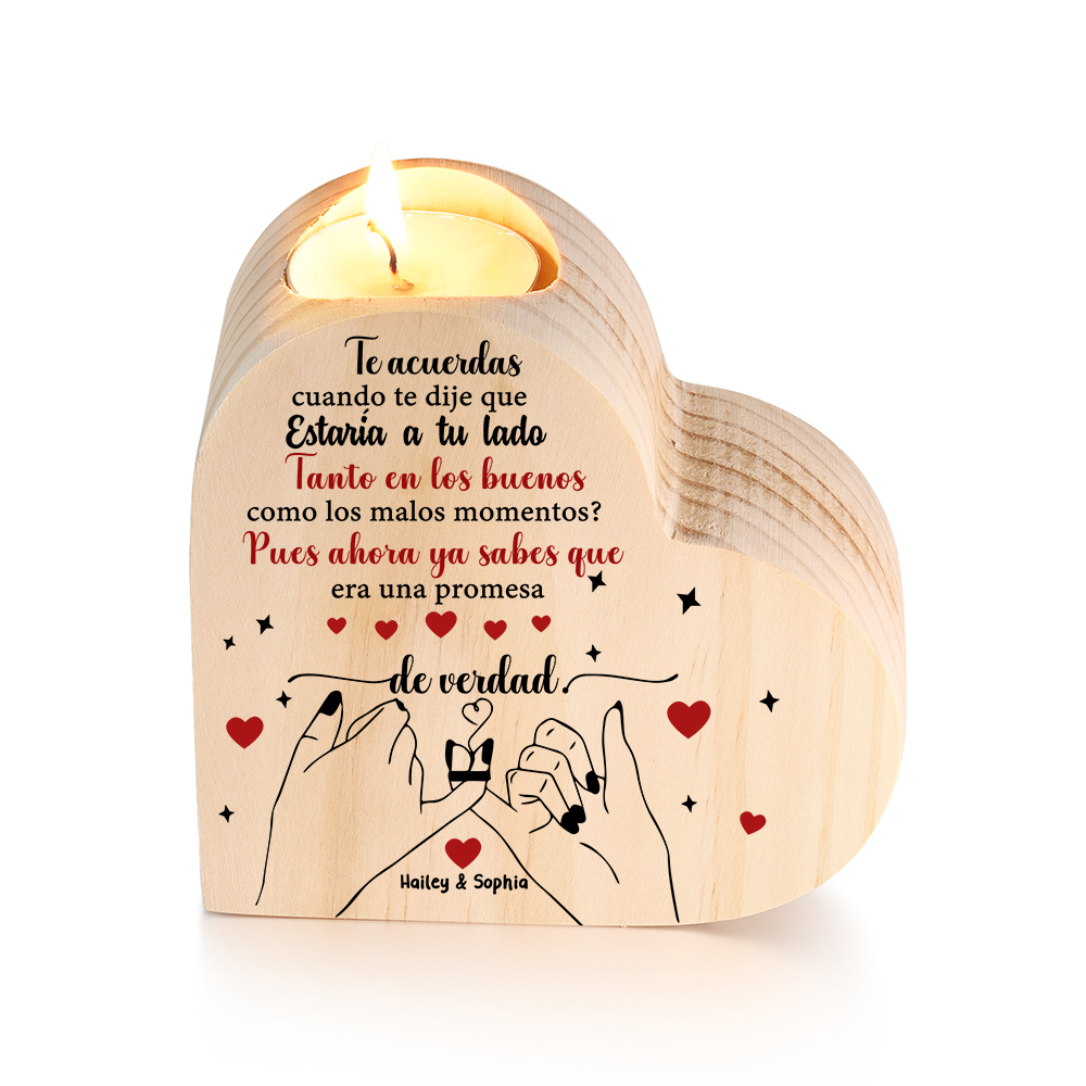 Candelero de madera dedos cogidos para pareja sin vela personalizado con 2 nombres-Jessemade ES