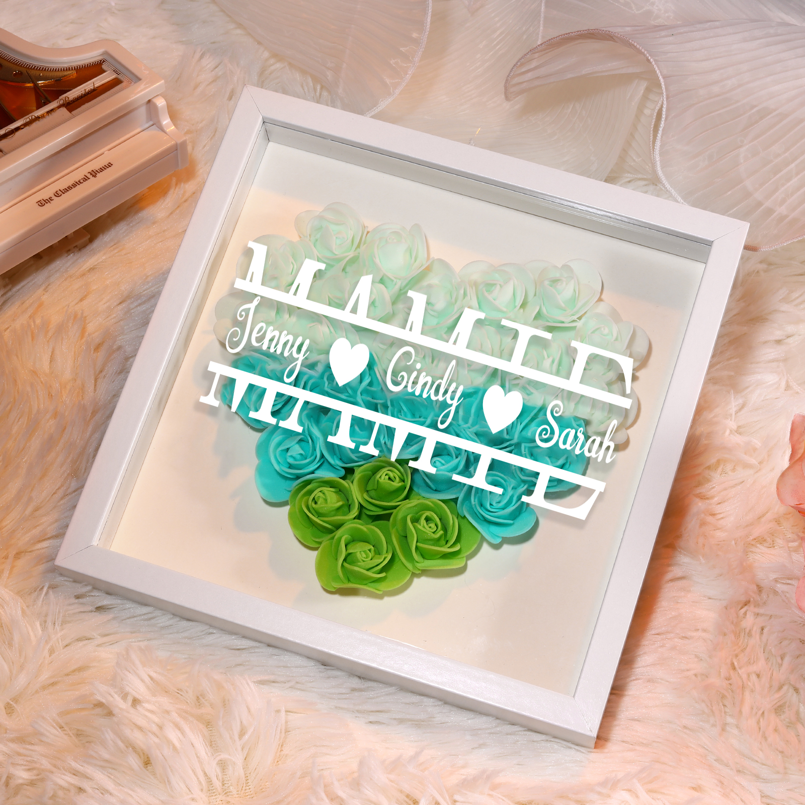 Adorno de madera de flores personalizado con 1 nombre y 1 texto-Jessemade ES