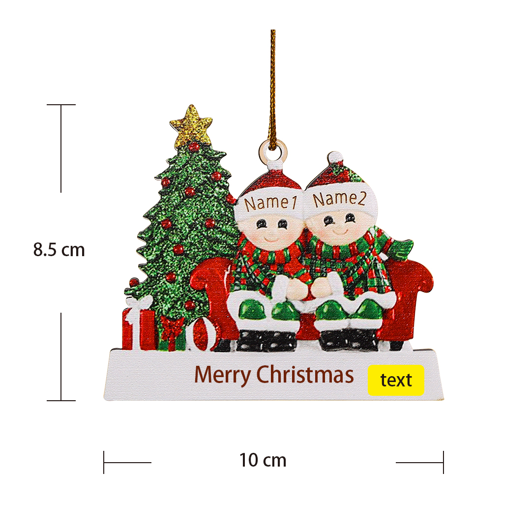 Navidad-Ornamentos Navideños de Madera Familia de 2 nombres Personalizados con Texto
