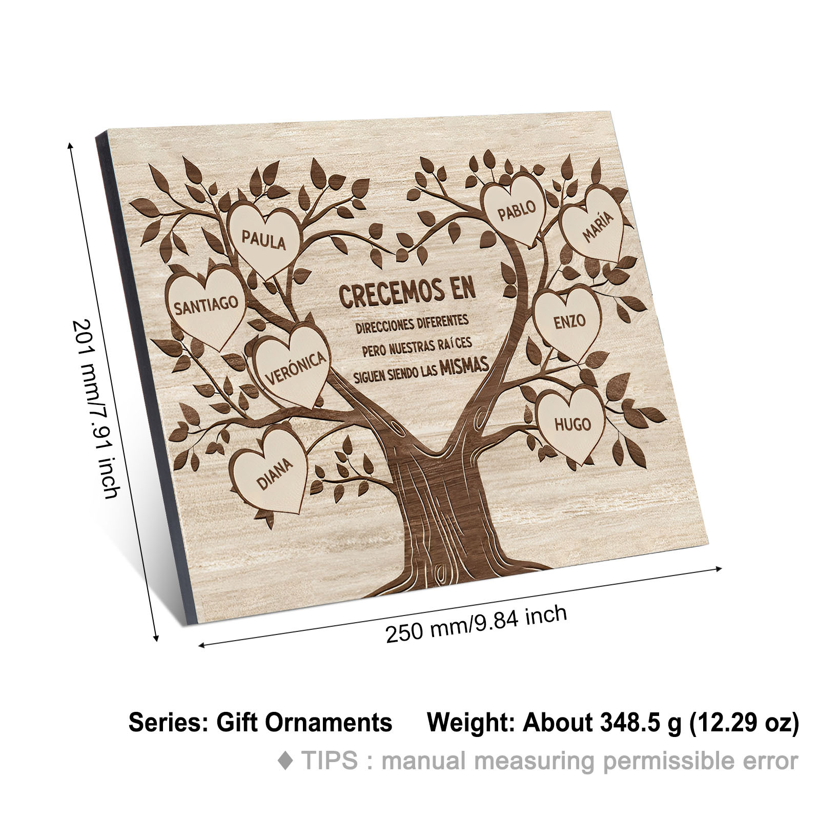 A mi familia-Lámina marco de madera Árbol de la Vida 8 nombres personalizados-Jessemade ES