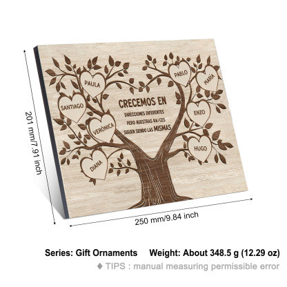 A mi familia-Lámina marco de madera Árbol de la Vida 8 nombres personalizados-Jessemade ES