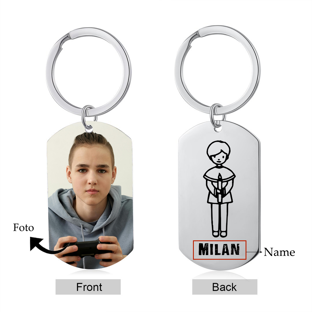 Comunión-Llavero con icono de comunión 1 foto y 1 nombre personalizados-Jessemade ES