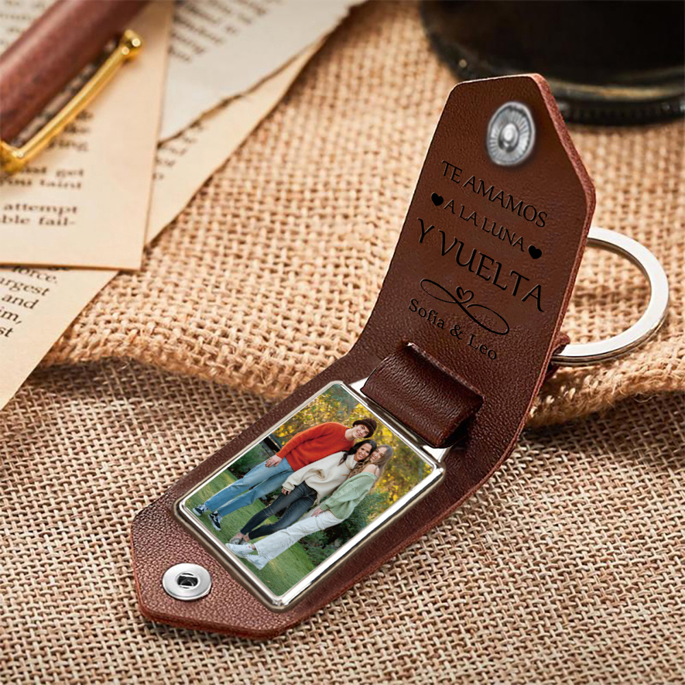 A mi mamá - Llavero de cuero personalizado con 1 foto y nombres-Jessemade ES