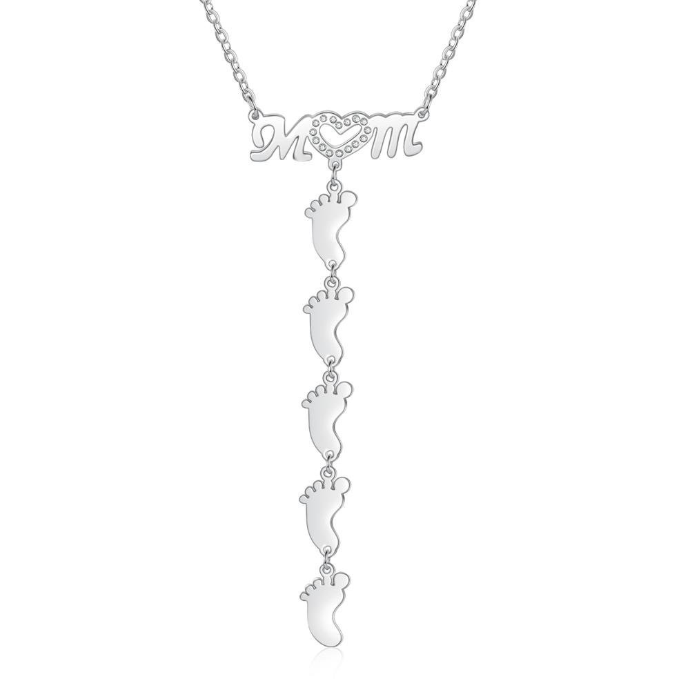 Collar "MoM" con colgante de huellas personalizadas con 5 nombres-Jessemade ES