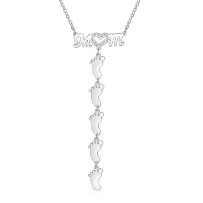 Collar "MoM" con colgante de huellas personalizadas con 5 nombres-Jessemade ES