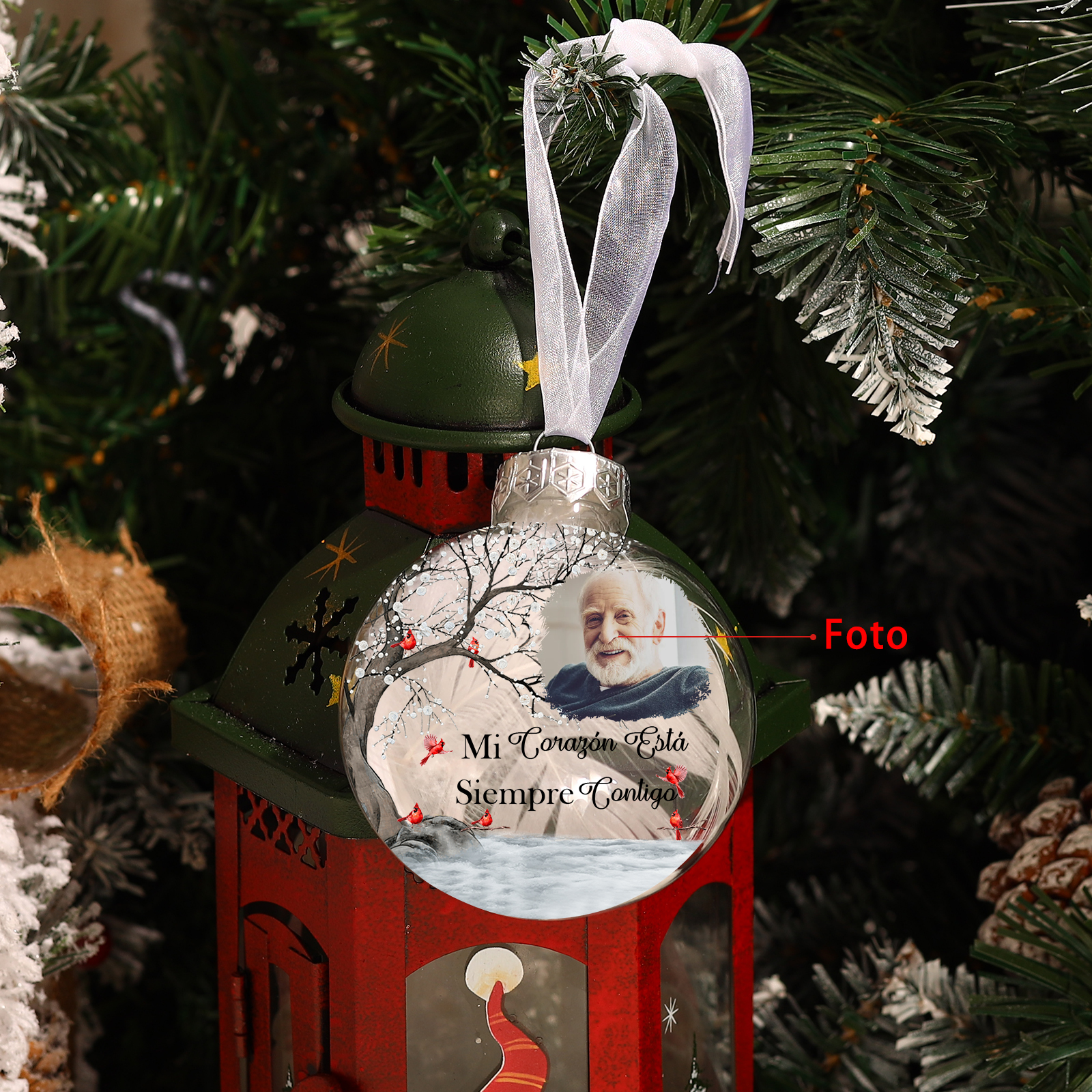 Bola navideña conmemorativa Adorno de Navidad 1 foto personalizada con pluma -Jessemade ES