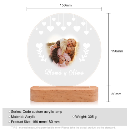 A mi mamá-Lámpara 3D Ilusión Luz de Noche Personalizada con 1 Texto y 1 Foto-Jessemade ES
