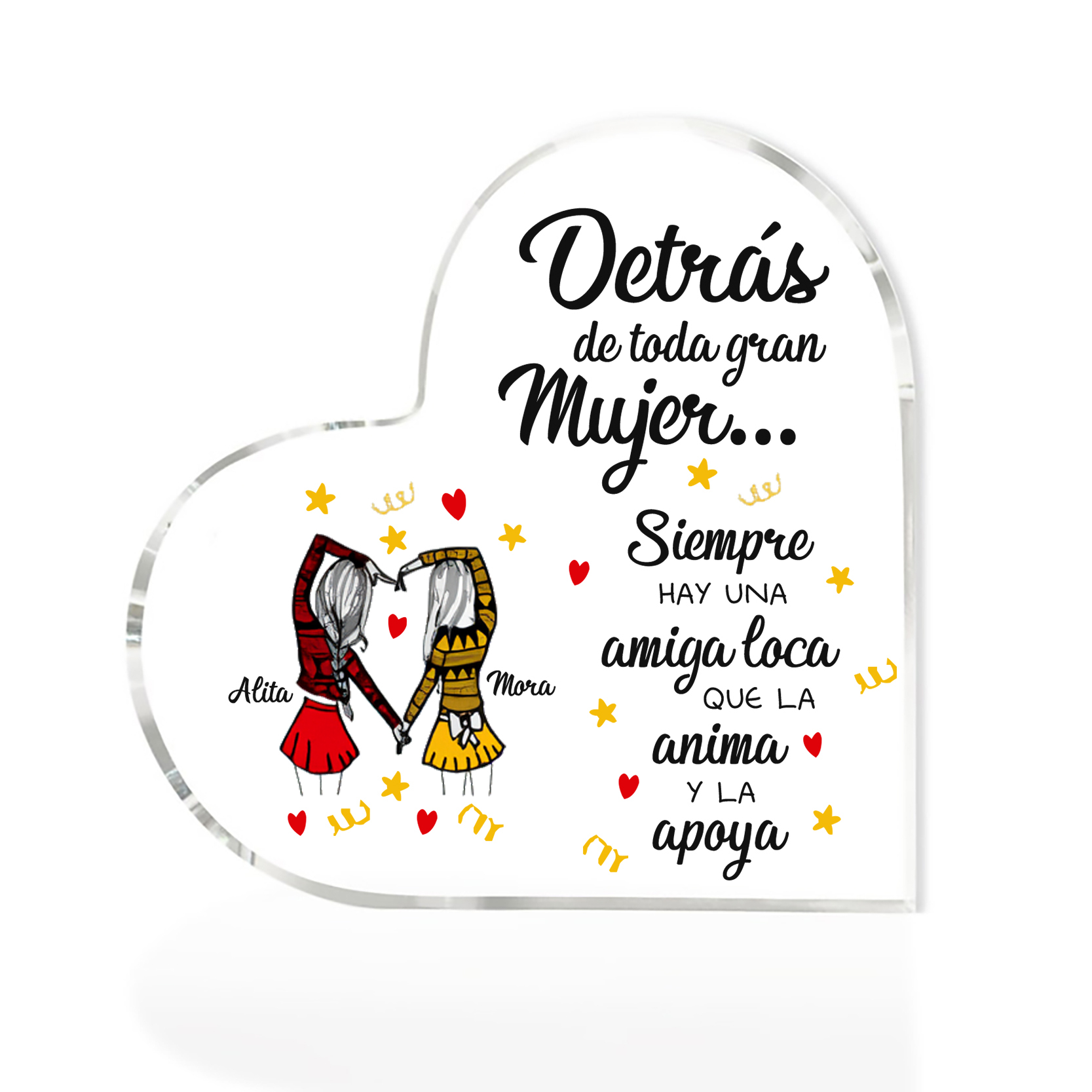 Placa de acrílico en forma de corazón para amiga con 2 nombres personalizados-Jessemade ES