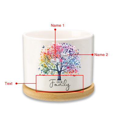 Florero con base de cerámica árbol de corazones 2-8 nombres personalizados con texto decoración del hogar-Jessemade ES