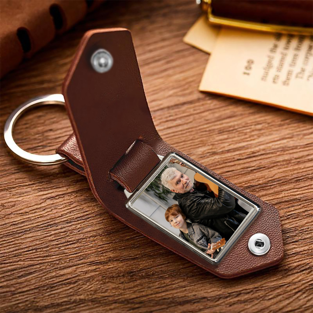 A mi abuelo-Llavero de cuero personalizado con 1 foto-Jessemade ES