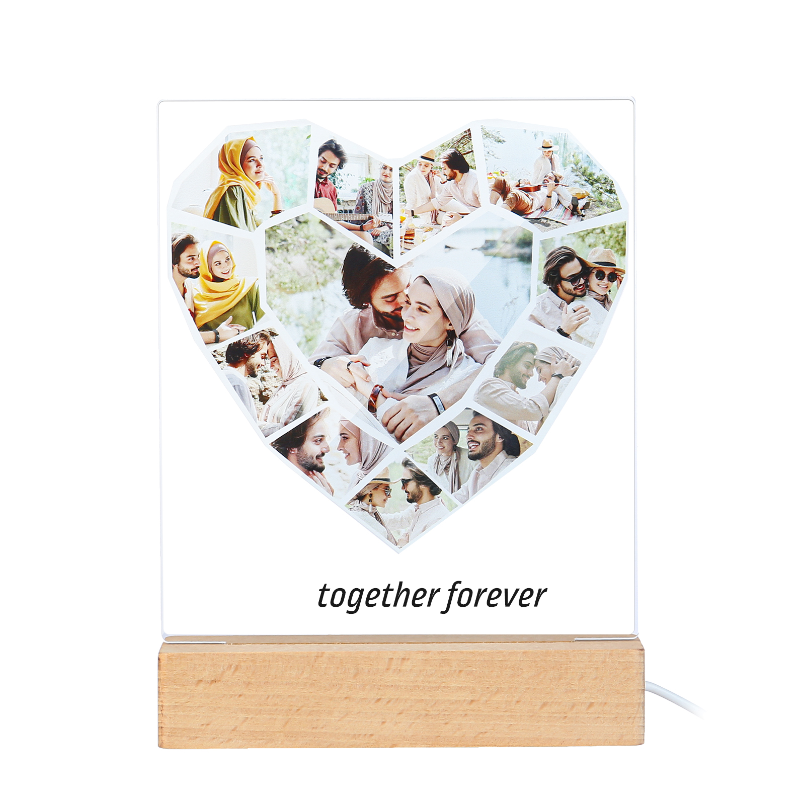 Lámpara 3D Ilusión Luz de noche LED en forma de corazón 12 Fotos con 1 texto