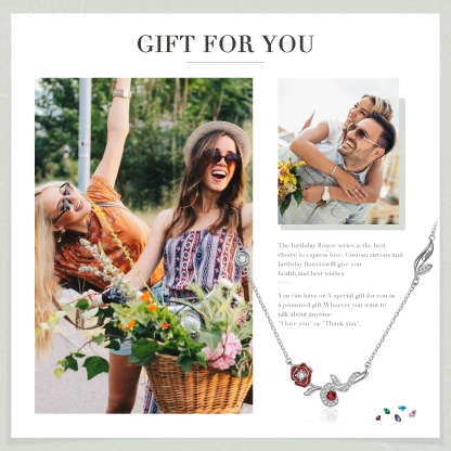 Collar de flor de junio rosa con nombre personalizado y piedra de nacimiento-Jessemade ES