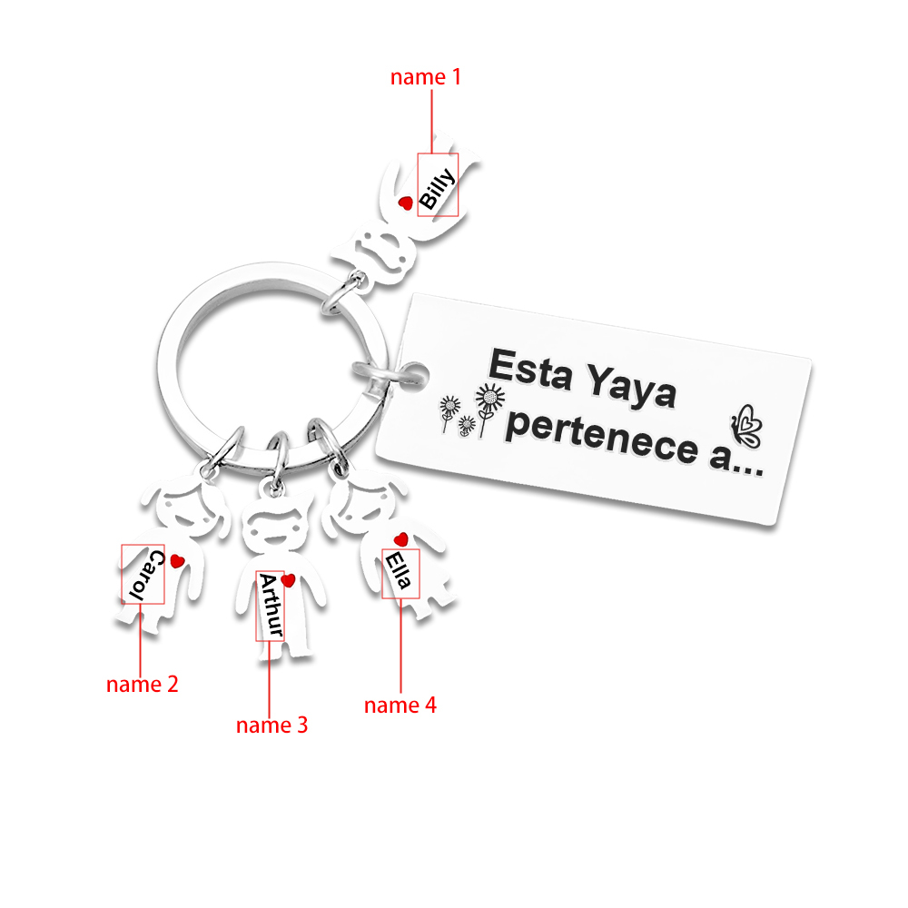 A mi abuela - Llavero "Esta Yaya pertenece a..." con 1-6 nombres personalizados en "niños"-Jessemade ES