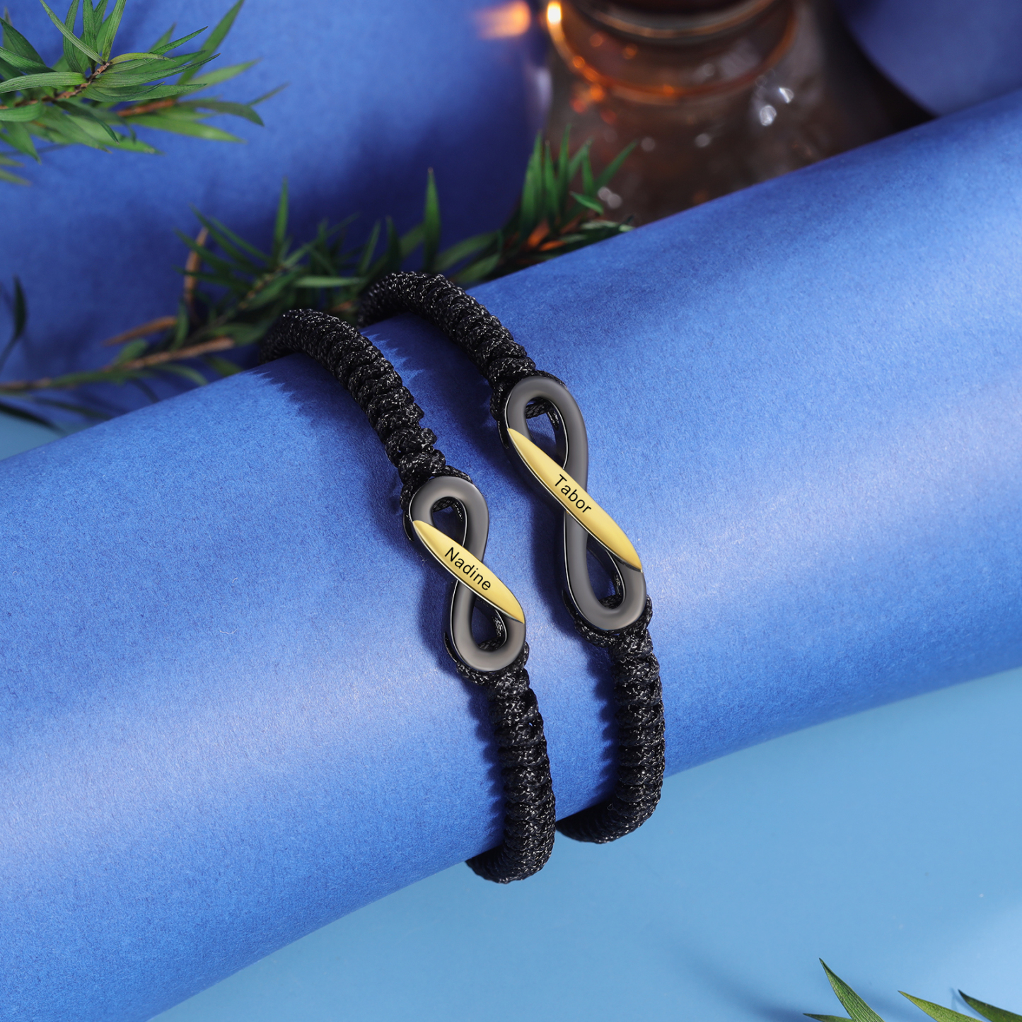 Pulseras de cuerda para pareja con dije de infinito nombre personalizado-Jessemade ES