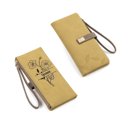 Cartera, billetera con 1 nombre y 1 flor de nacimiento personalizados monedero clásico para mujer-Jessemade ES