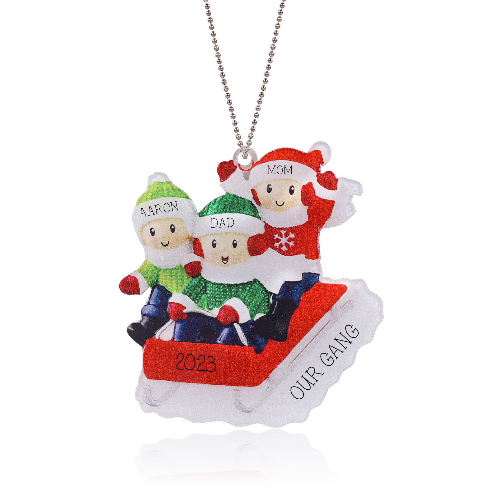 Navidad-Ornamentos Navideños de Acrílico Carro de Esquí 3 Nombres con Texto y Año Personalizados