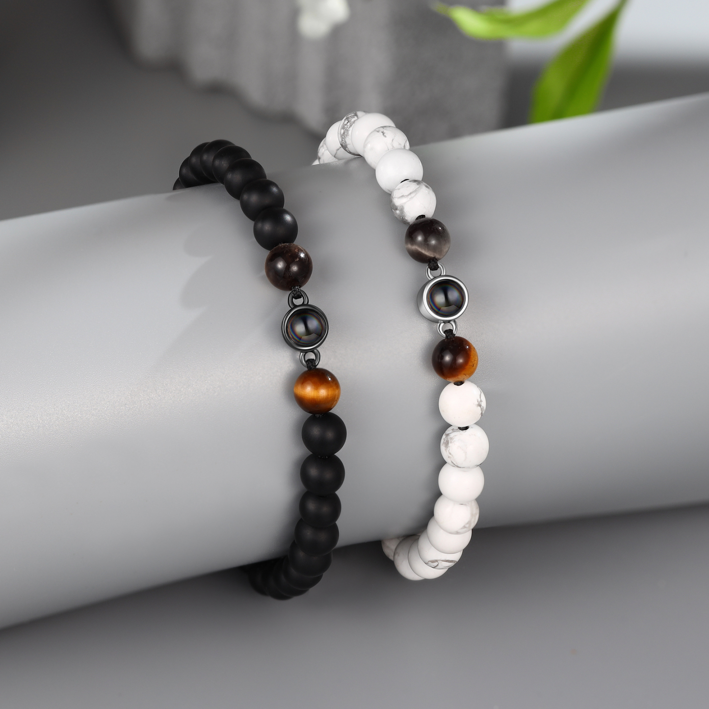 A mi papá-Pulsera de perlas con proyección de foto en color para hombre-Jessemade ES