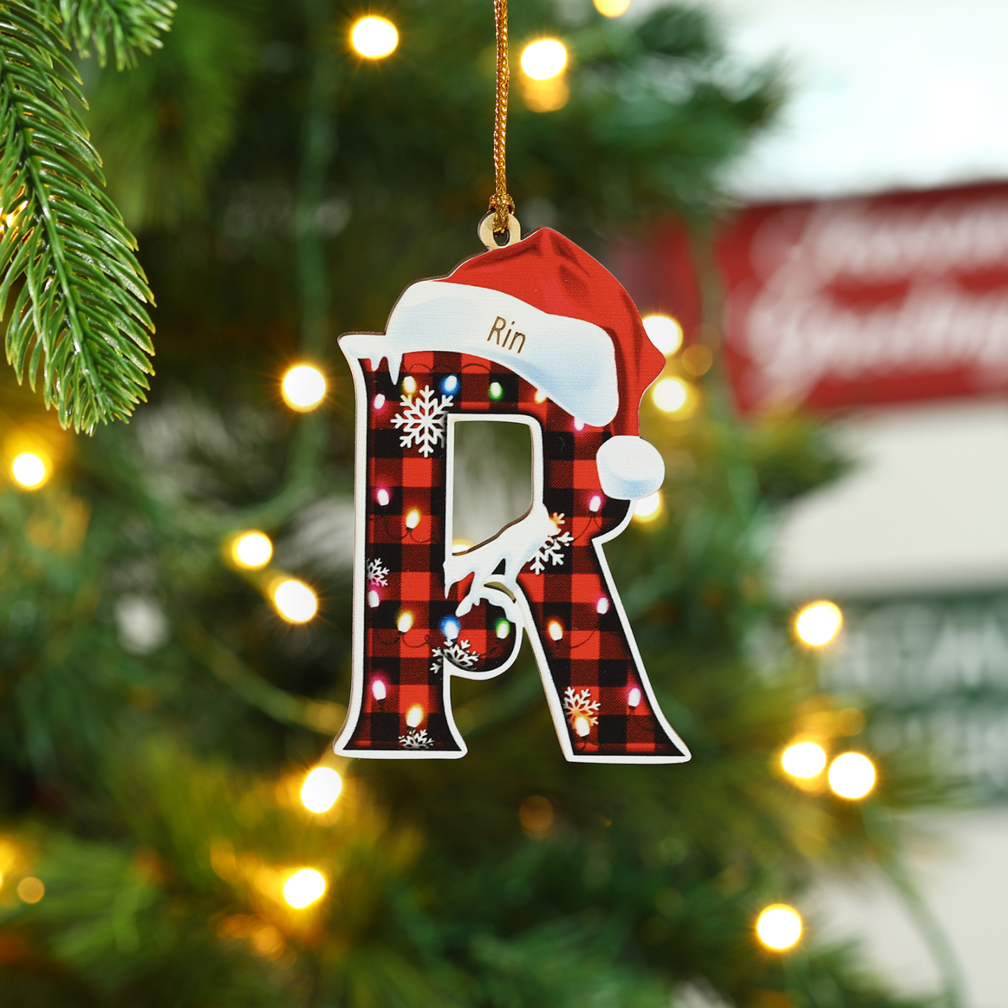 Navidad-Ornamentos Navideños de Madera Letra 1 Nombre Personalizado