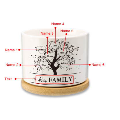 Florero con base de cerámica árbol de corazones 2-8 nombres personalizados con texto decoración del hogar-Jessemade ES