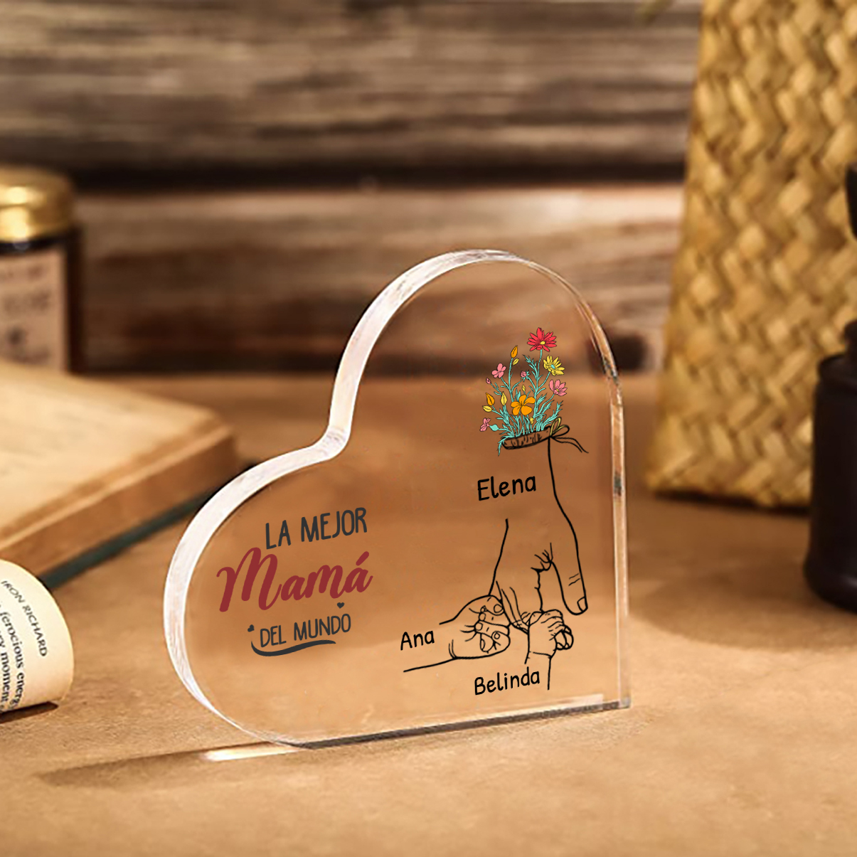 A mi mamá-Placa de acrílico en forma de corazón mano y manitos 2-7 nombres personalizados