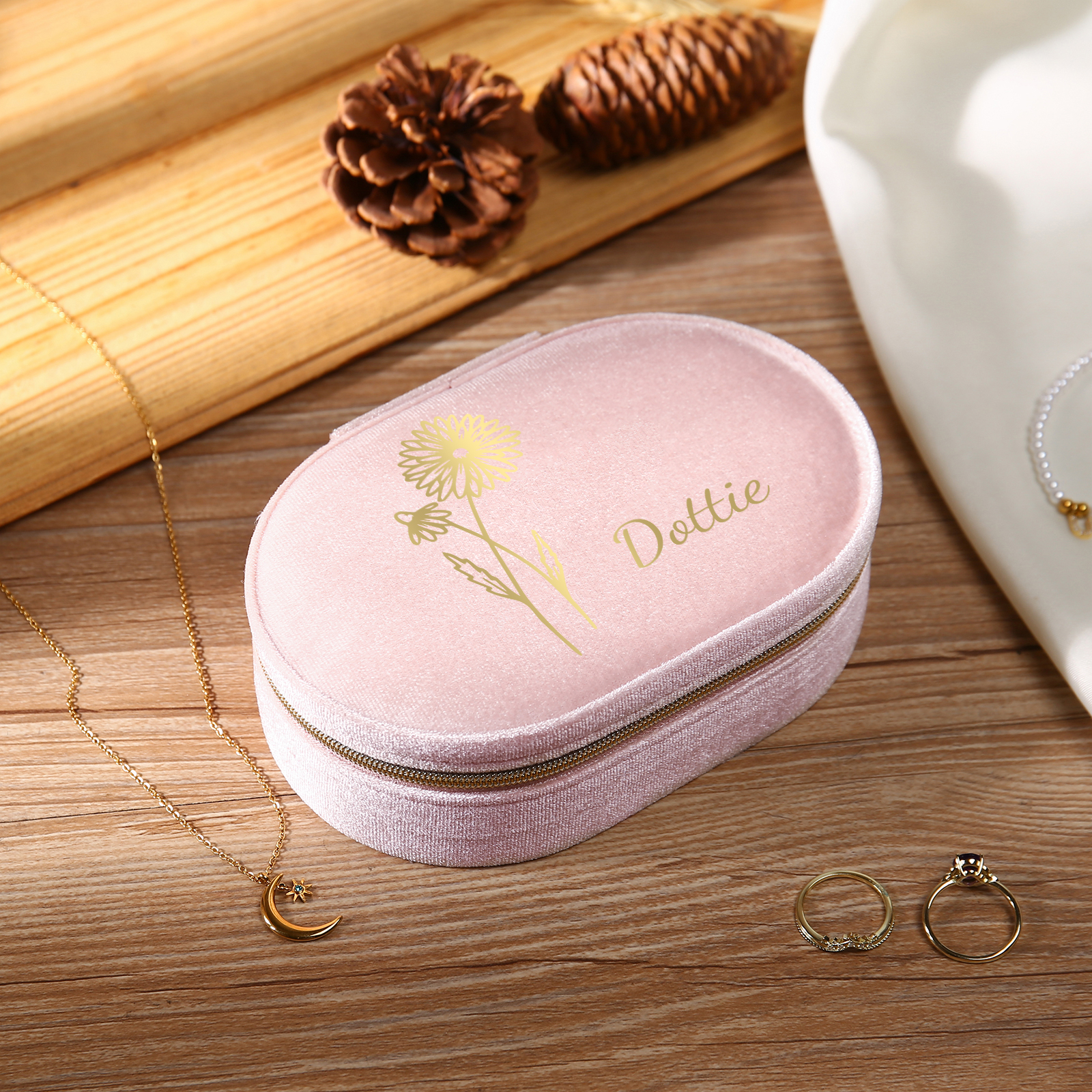 Caja de regalo para joya personalizada con nombre y flor de nacimiento-Jessemade ES