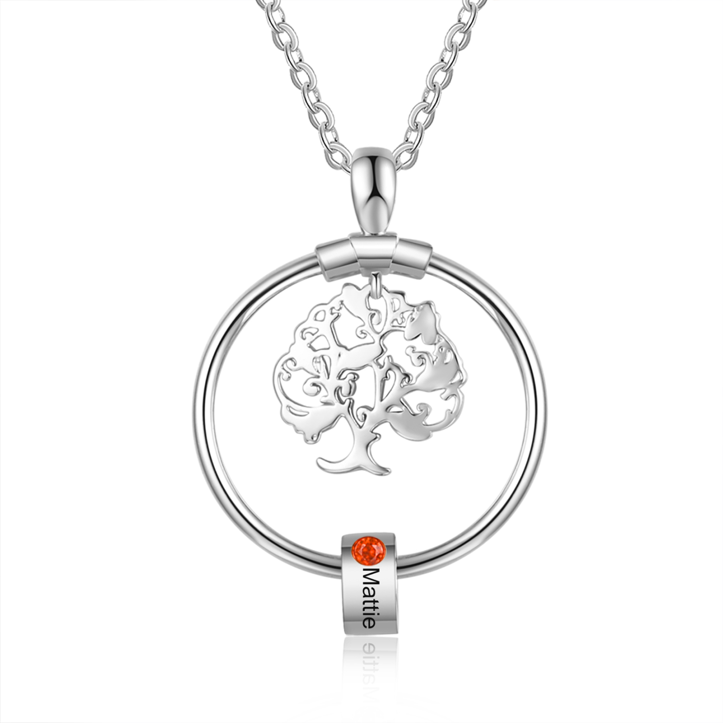 Collar con 1-5 círculos 1-5 piedras de nacimiento y nombres colgante de árbol de la vida plateado-Jessemade ES