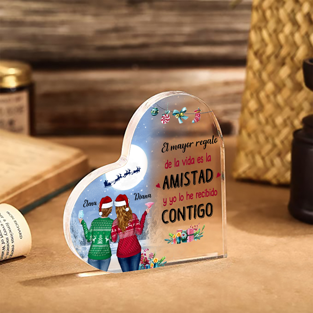 Navidad-Placa de acrílico en forma de corazón para amiga con 2 nombres personalizados-Jessemade ES