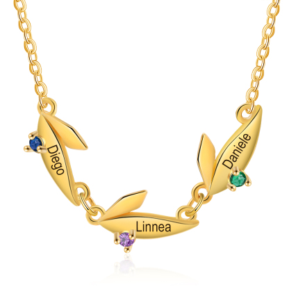 Collar con colgante de hojas con 2-6 nombres personalizados y 2-6 piedras de nacimiento-Jessemade ES