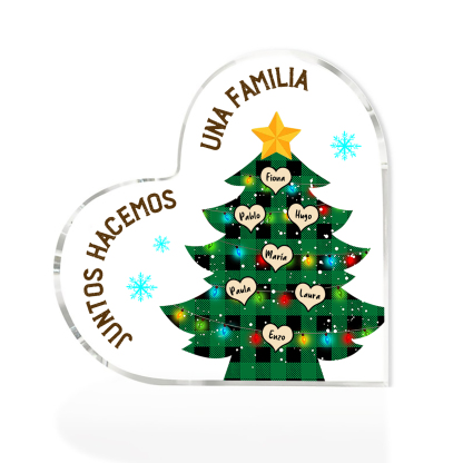 Navidad - Placa de acrílico en forma de corazón árbol con luces con 7 nombres personalizados-Jessemade ES