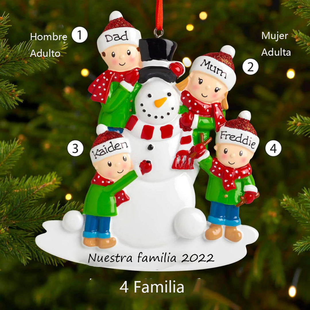 Navidad-Muñeco Ornamento Navideño 4 Nombres y Texto Personalizados  Adorno de Madera
