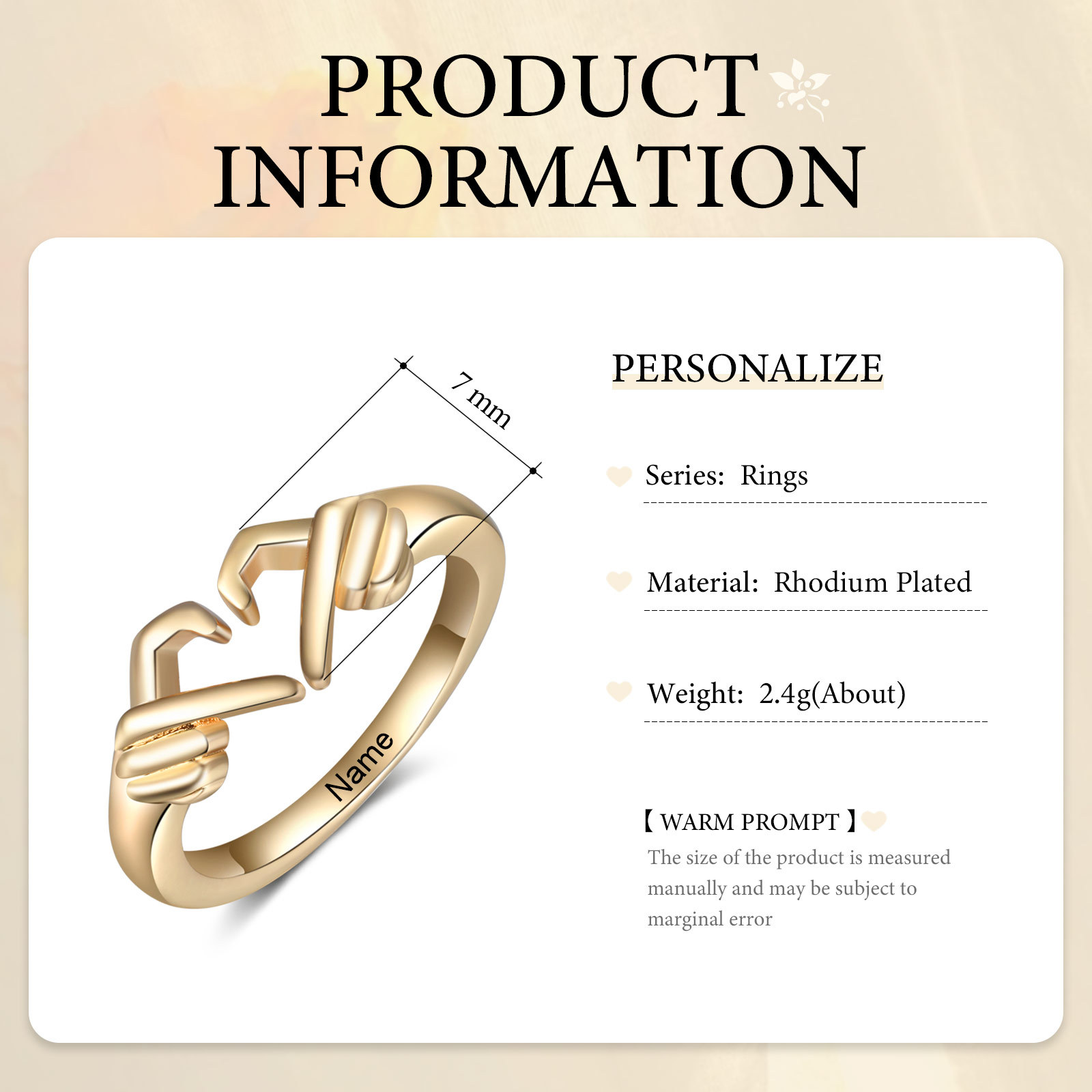 Anillo de gesto del corazón personalizado con 1 nombre