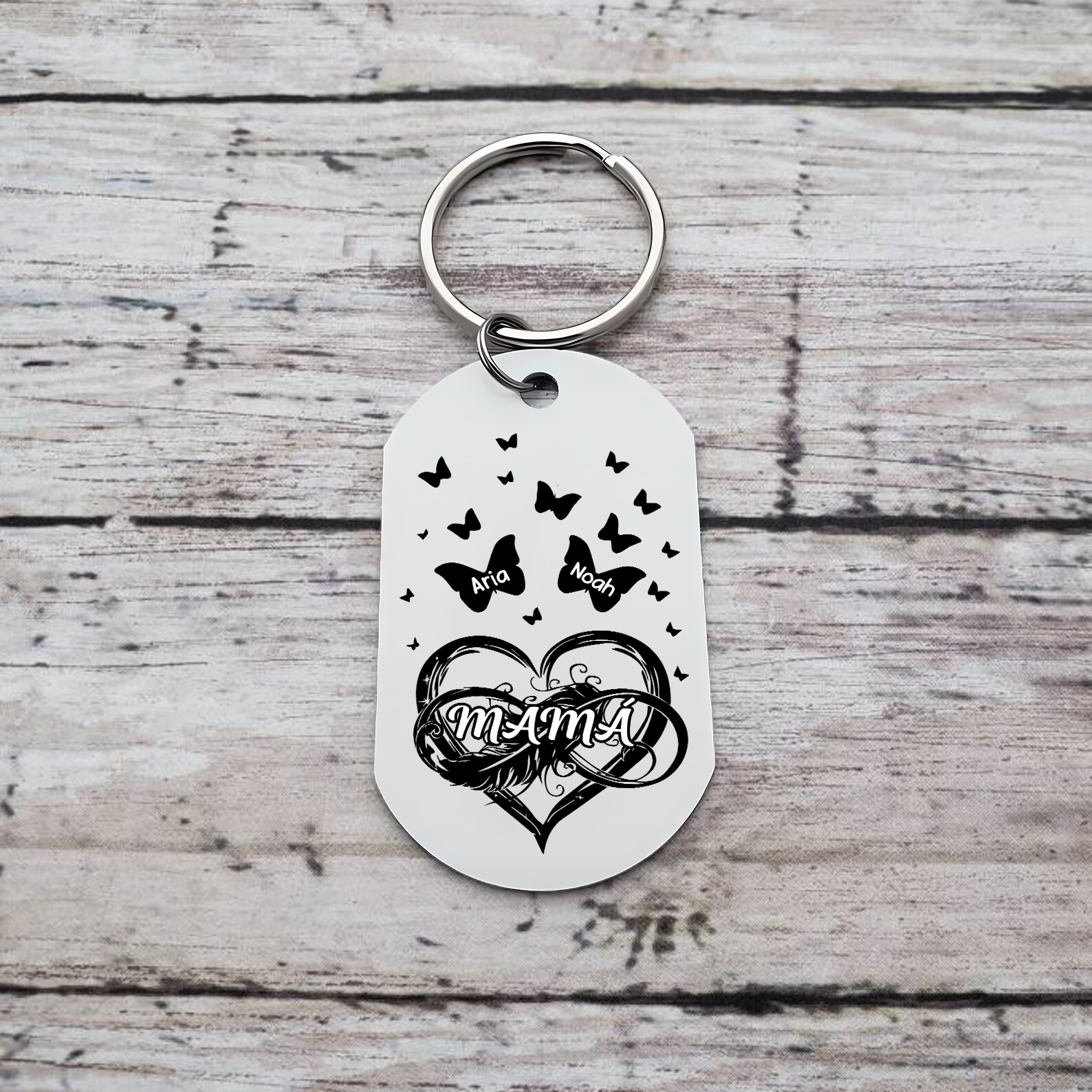 A mi mamá-Llavero 2-6 Nombres Personalizados CORAZÓN Y MARIPOSAS-Jessemade ES