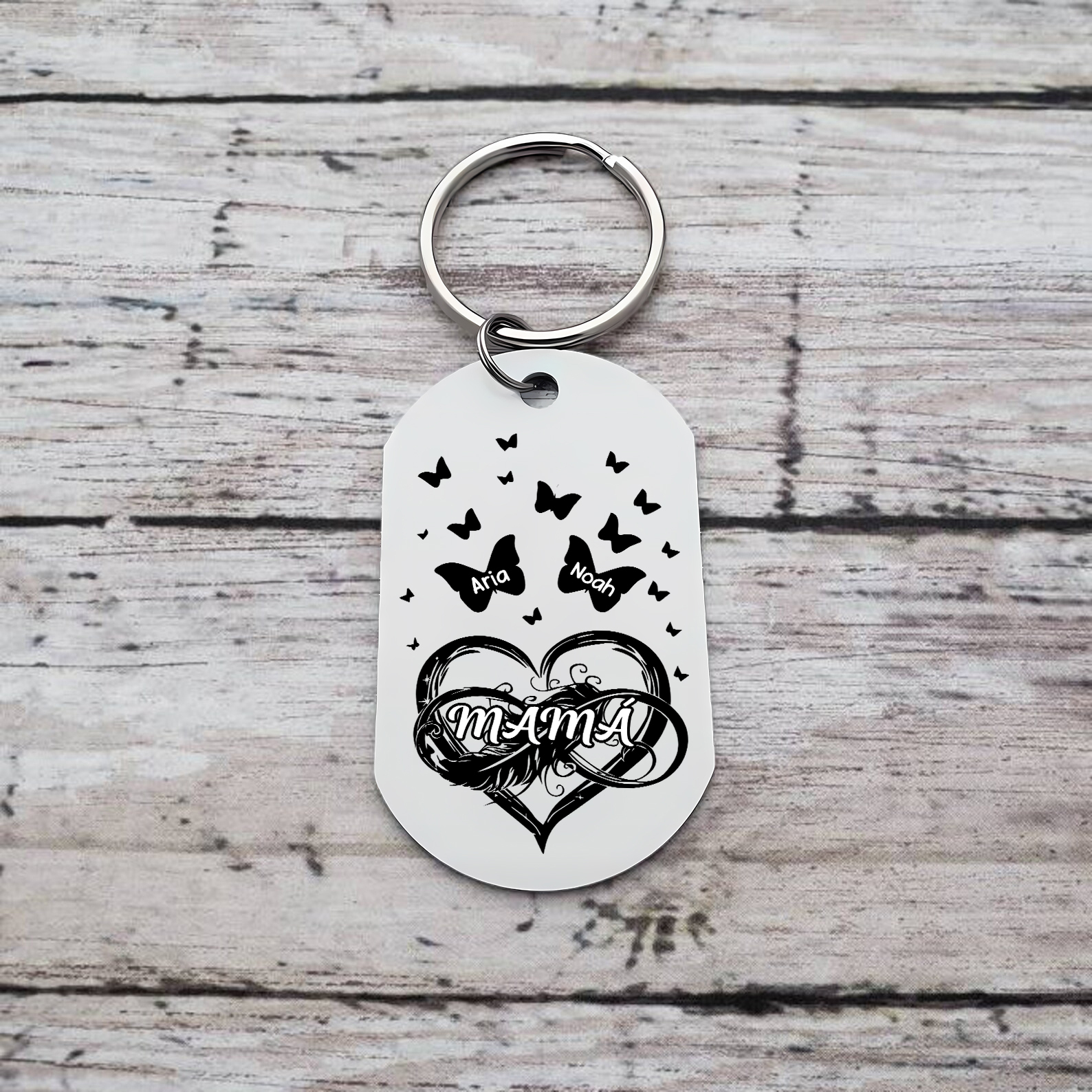 A mi mamá-Llavero 2-6 Nombres Personalizados CORAZÓN Y MARIPOSAS-Jessemade ES