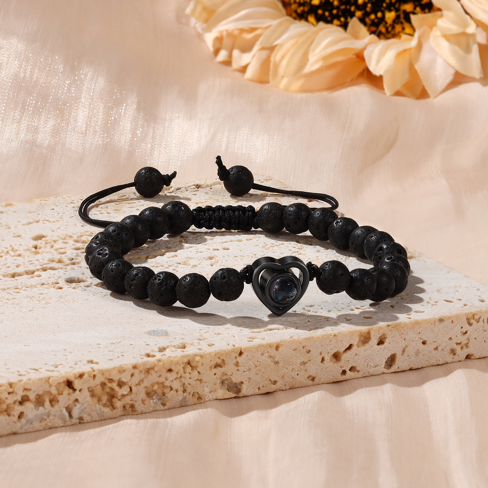 Pulsera con proyección de foto en color con dije de corazón y 8 colores de perlas de cristal-Jessemade ES