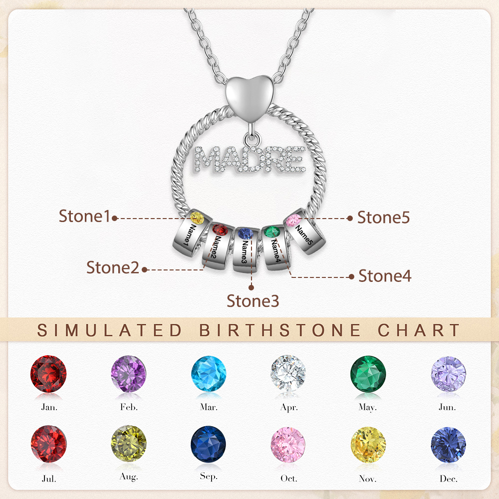 Navidad-Collar con colgante de "MADRE" con 5 nombres y 5 piedras de nacimiento personalizados | Jessemade
