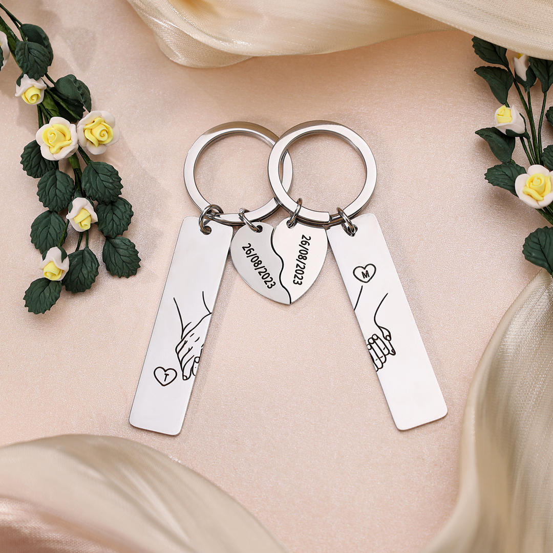 A mi querido-Llavero para pareja mano a mano 2 letras personalizadas con fecha-Jessemade ES