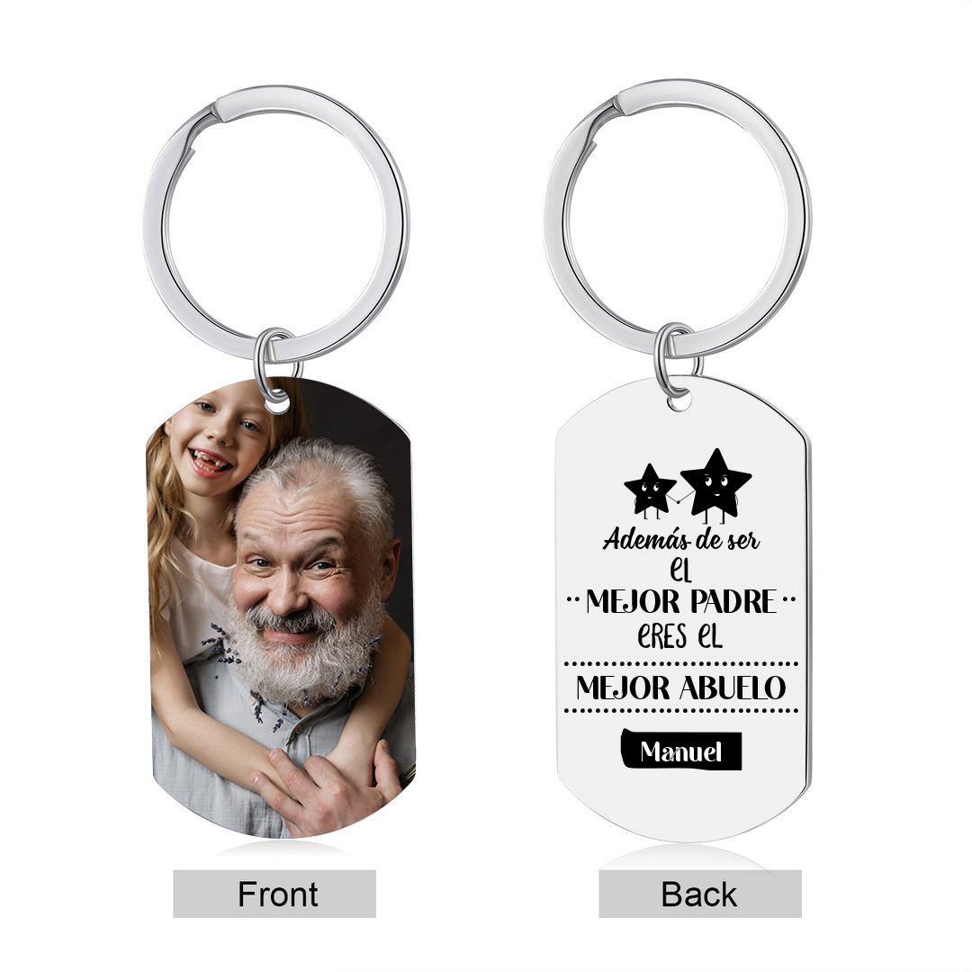 A mi abuelo-Llavero EL MEJOR ABUELO personalizado con 1 nombre y 1 foto-Jessemade ES
