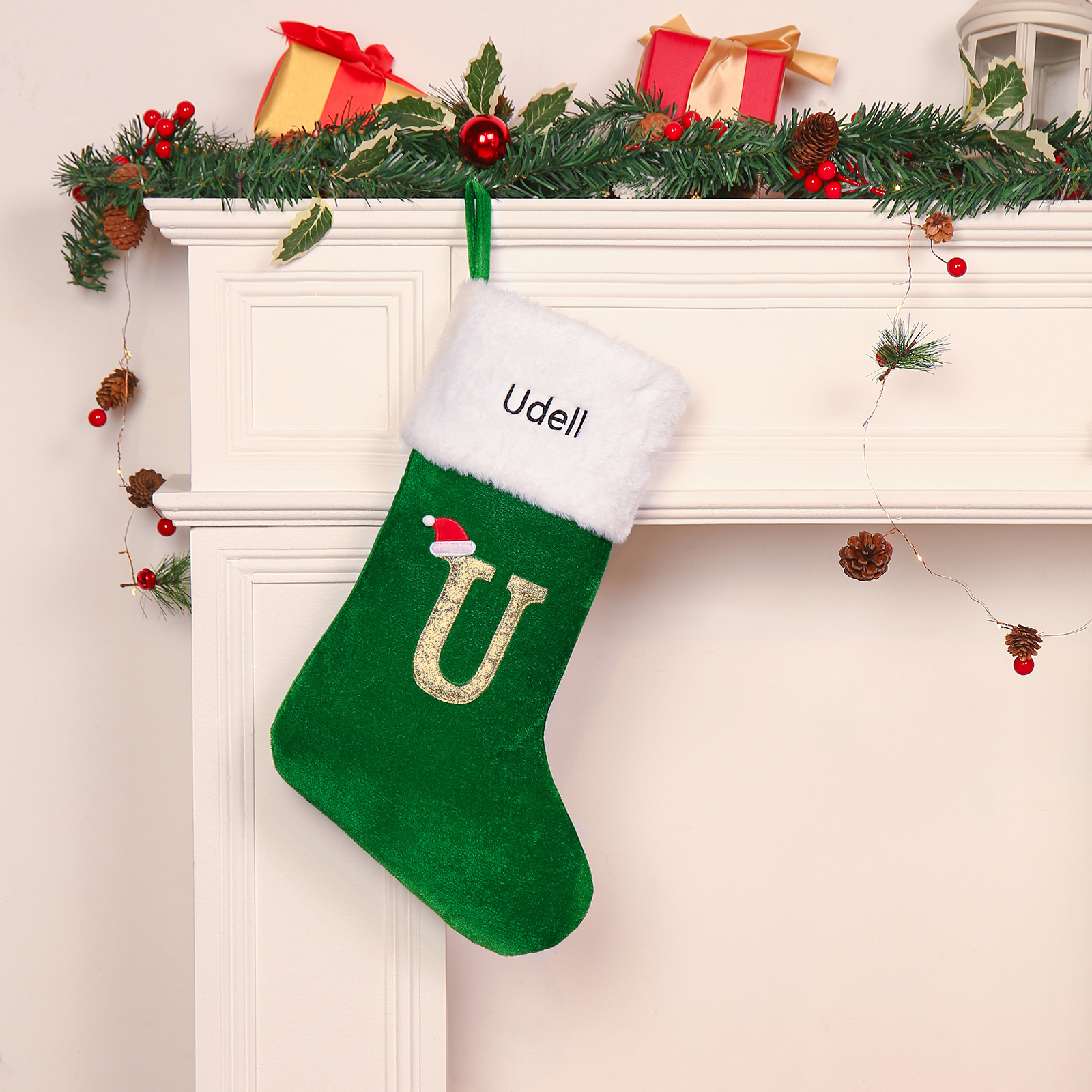 Adornos de medias navideñas con letra Bolsa de regalo 1 Nombre personalizado-Jessemade ES