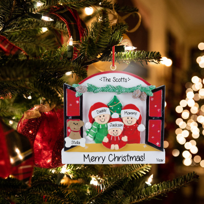 Navidad-Ornamentos Navideños de Madera Familia de 2-4 con Perro 3-5 Nombres Personalizados con 2 Textos y Año-Jessemade ES
