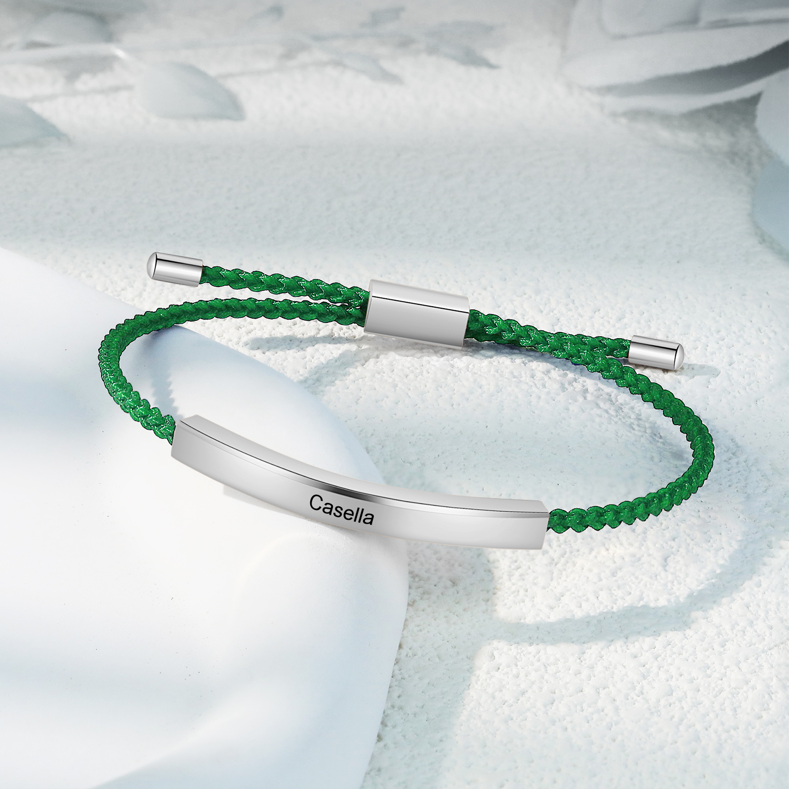 Pulsera de cuerda tejida a mano con nombre y texto personalizados seis colores placa plateada