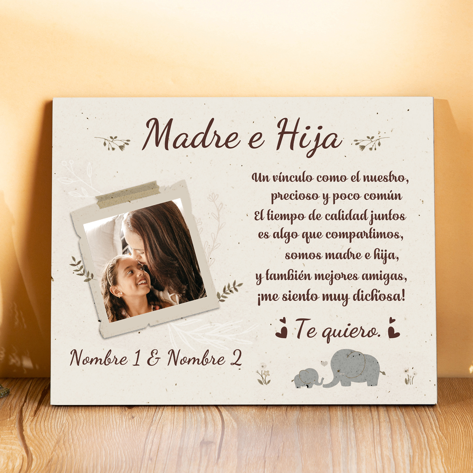 Madre e Hija-Lámina marco de madera 1 foto personalizada con texto