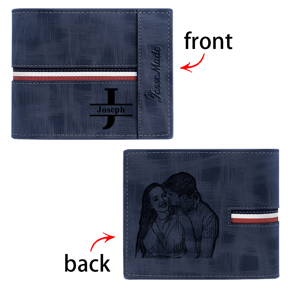 Cartera, billetera personalizada con 1 foto, 1 nombre y 1 letra monedero para hombre-Jessemade ES