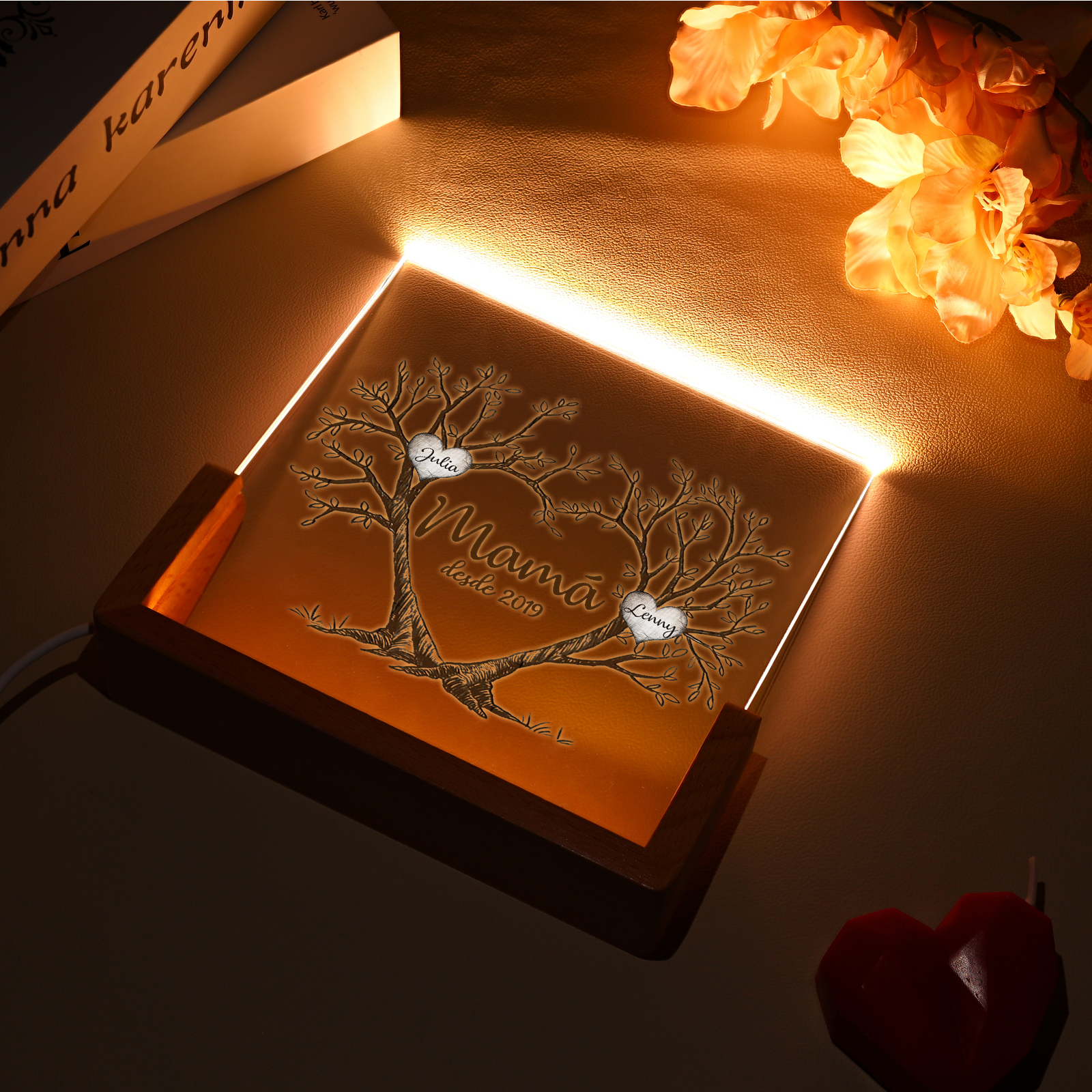 A mi mamá/abuela-Lámpara Personalizada con 2-8 Nombres, 1 Texto y 1 Fecha "árbol de la vida" 3D Ilusión Luz de Noche-Jessemade ES