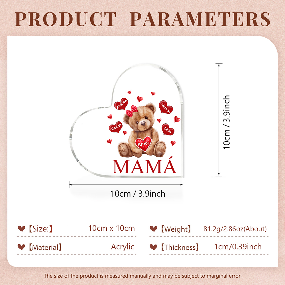 A mi mamá/abuela-Placa de acrílico "Nosotros" en forma de corazón 4 nombres y 1 texto personalizados-Jessemade ES