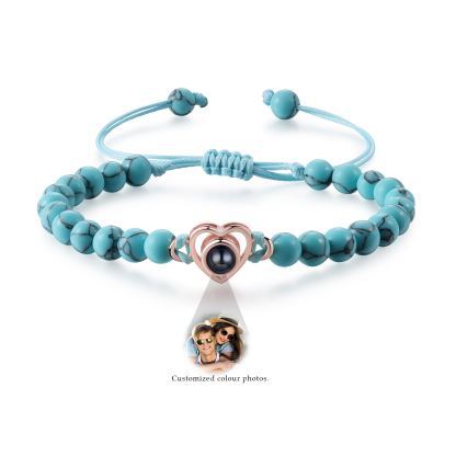 Pulsera de turquesa verde sintética con proyección de foto en color con dije de corazón pulsera ajustable-Jessemade ES