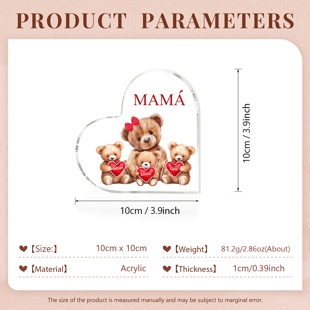A mi mamá/abuela-Placa de acrílico "Nosotros" en forma de corazón 3 nombres y 1 texto personalizados-Jessemade ES
