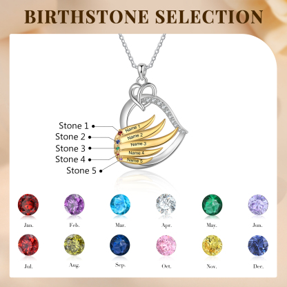 Collar en corazón con 2-5 nombres personalizados y 2-5 piedras de nacimiento-Jessemade ES